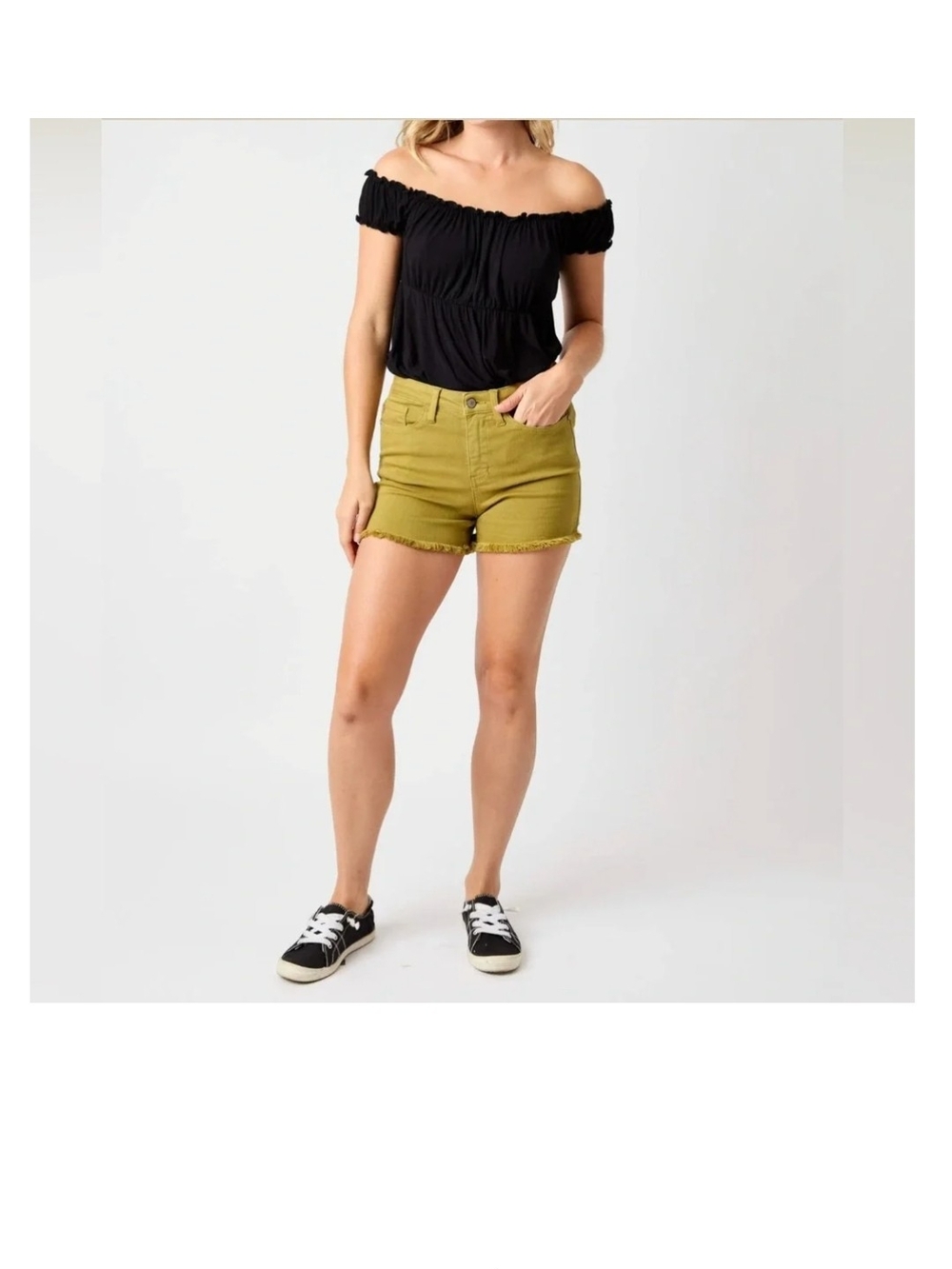 Judy Blue Mid-Rise Matcha Garment Dyed Fray Hem Shorts - XL